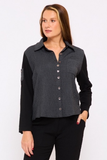 חולצה עם שרוול מתקפל - דגם שחר
