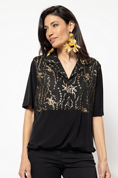חולצה פרח זהב - חולצה אלגנטיות לנשים